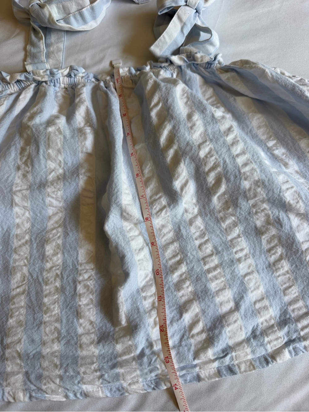 8 Oak Lane 100% Cotton Ruffle Blue White Textured Stripe Tie-Shoulder Set - Picture 13 of 17